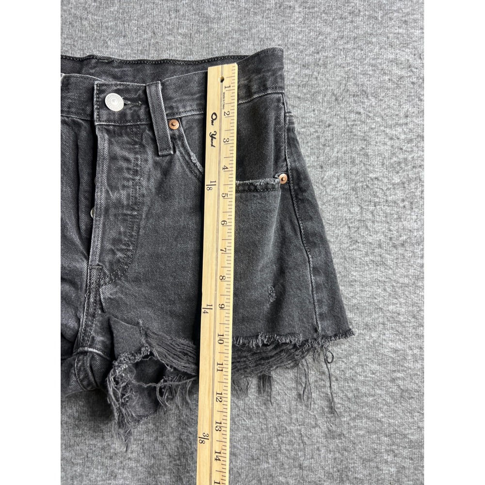 Levis Premium 501 Original Cutoff Shorts Womens 26 Black Distressed High Rise - Picture 12 of 15